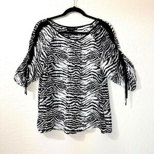 Nue Options Blouse Top Animal Print‎ Black White Semi Sheer Size PM